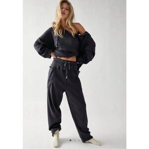 Free People Early Night Thermal Set Pants Sweater Waffle Knit Oversized Small